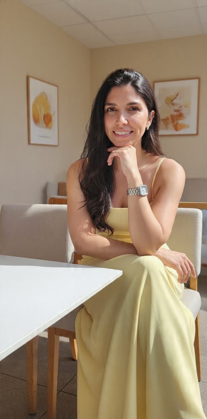 Drª Mariana Alcântara sorrindo, em seu consultório